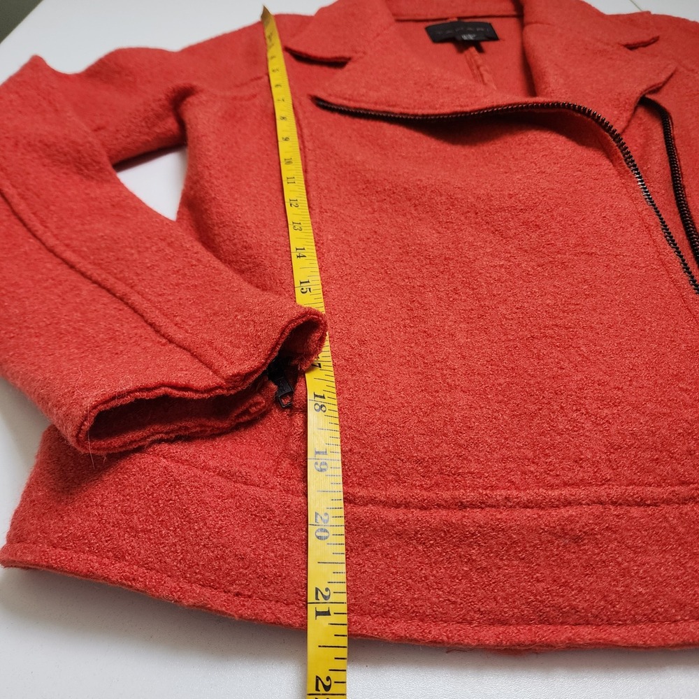 Tahari Womens Boiled Wool Moto Style Jacket Size XS Orange Asymmetrical Zip - Picture 8 of 13
